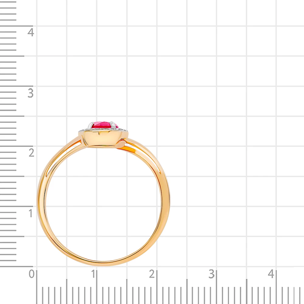 Кольцо с рубином синтетическим и бриллиантами из красного золота 585 пробы 3
