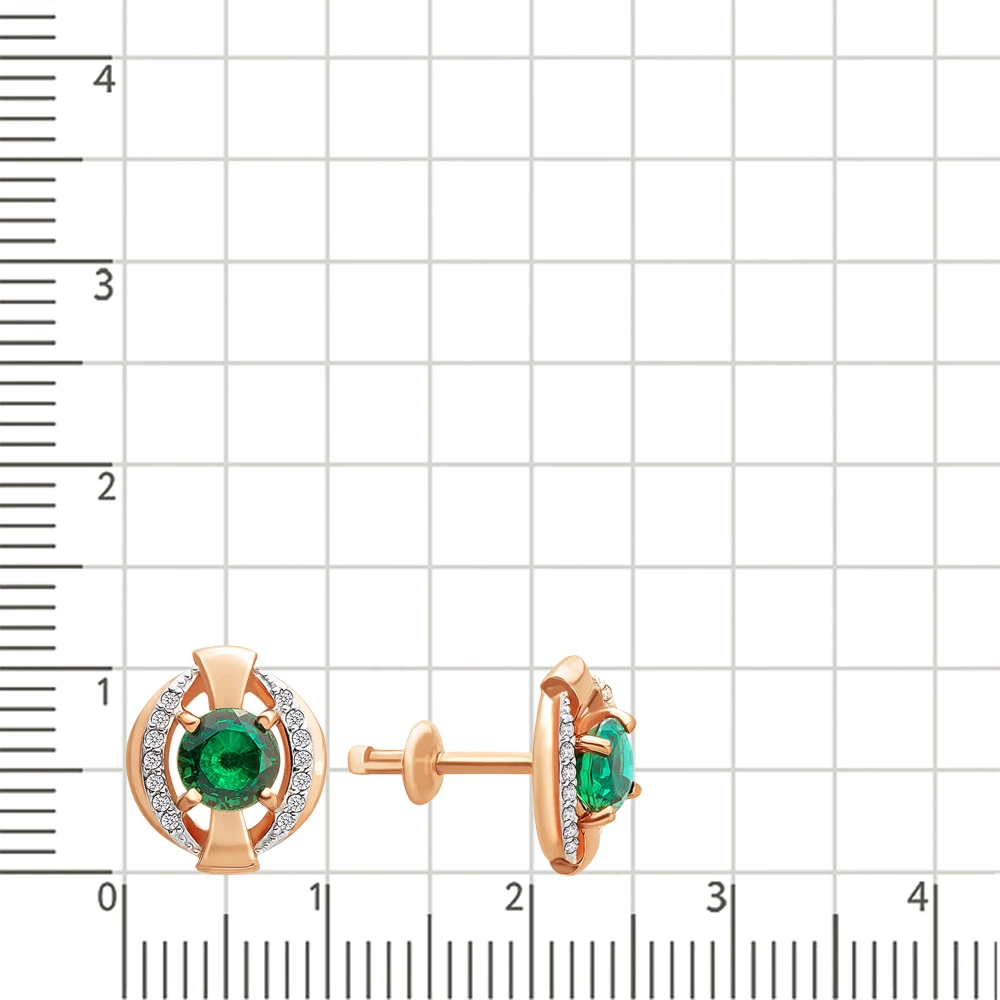 Серьги с гидротермальным изумрудом и бриллиантами из красного золота 585 пробы 2