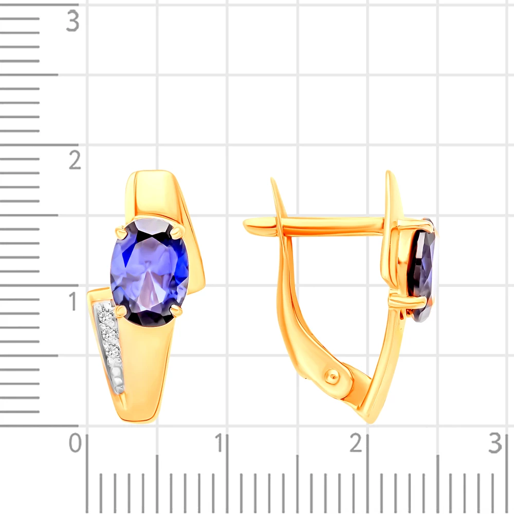 Серьги с сапфиром синтетическим и бриллиантами из красного золота 585 пробы 2