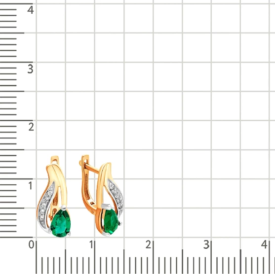Серьги с гидротермальным изумрудом и бриллиантами из красного золота 585 пробы 2