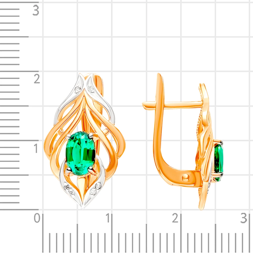 Серьги с гидротермальным изумрудом и бриллиантами из красного золота 585 пробы 2