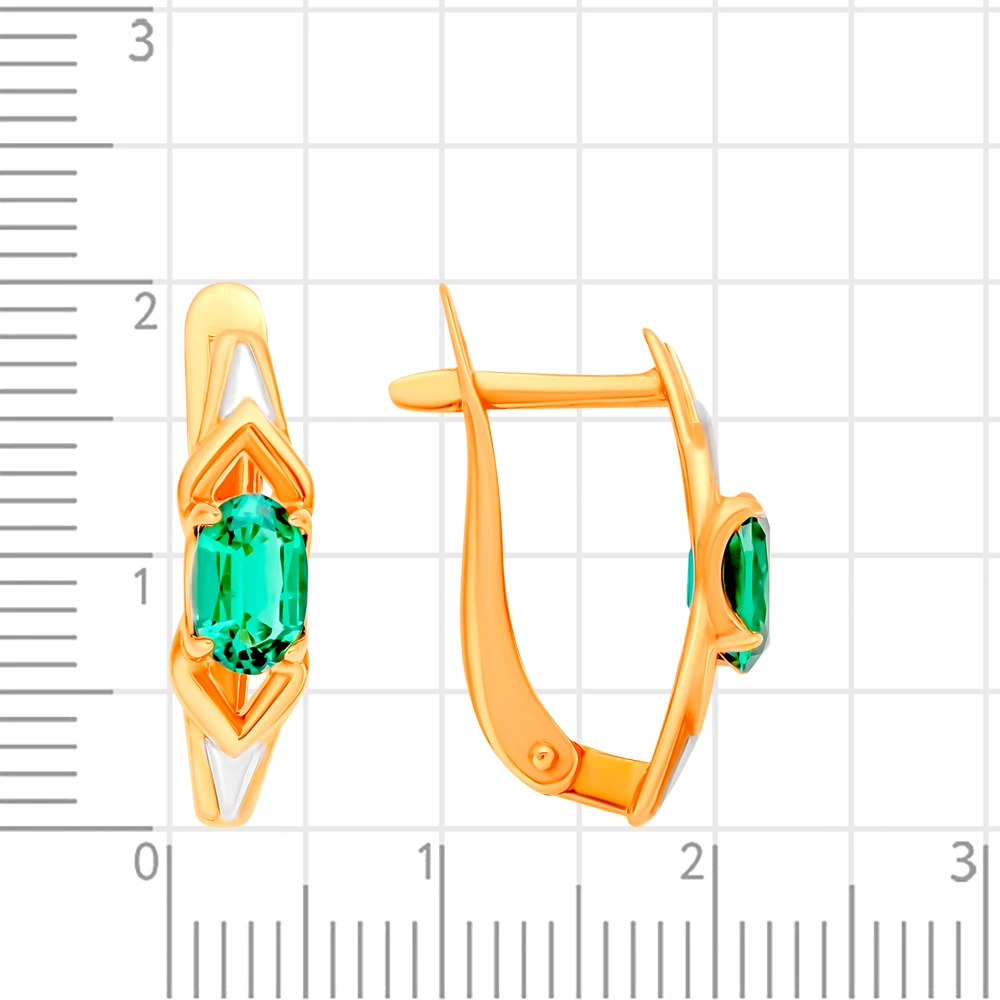 Серьги с гидротермальными изумрудами из красного золота 585 пробы 2