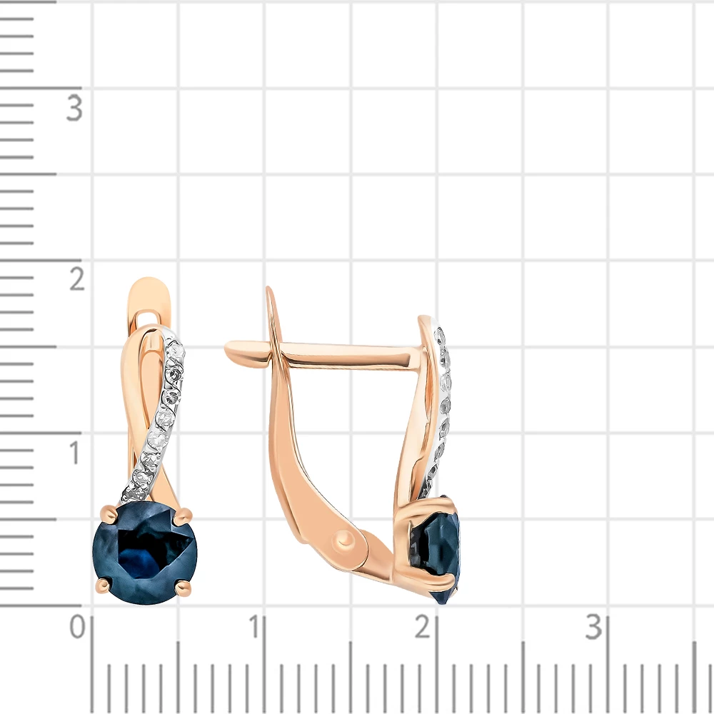 Серьги с сапфиром и бриллиантами из красного золота 585 пробы 2