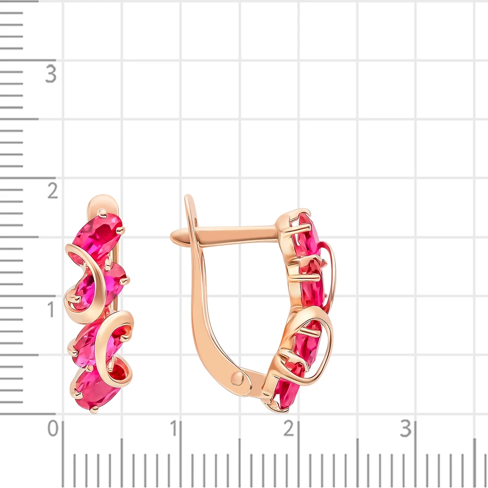 Серьги с рубинами синтетическими из красного золота 375 пробы 2