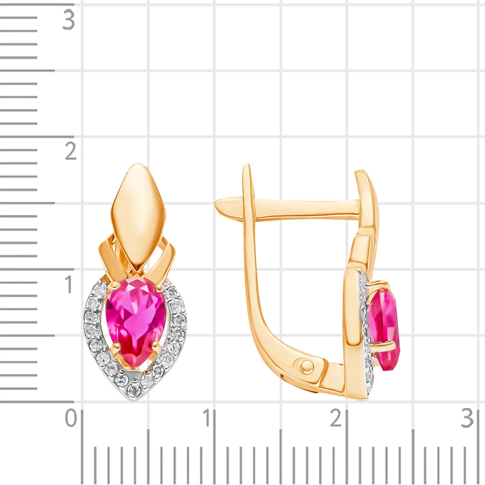 Серьги с рубином синтетическим и бриллиантами из красного золота 375 пробы 2