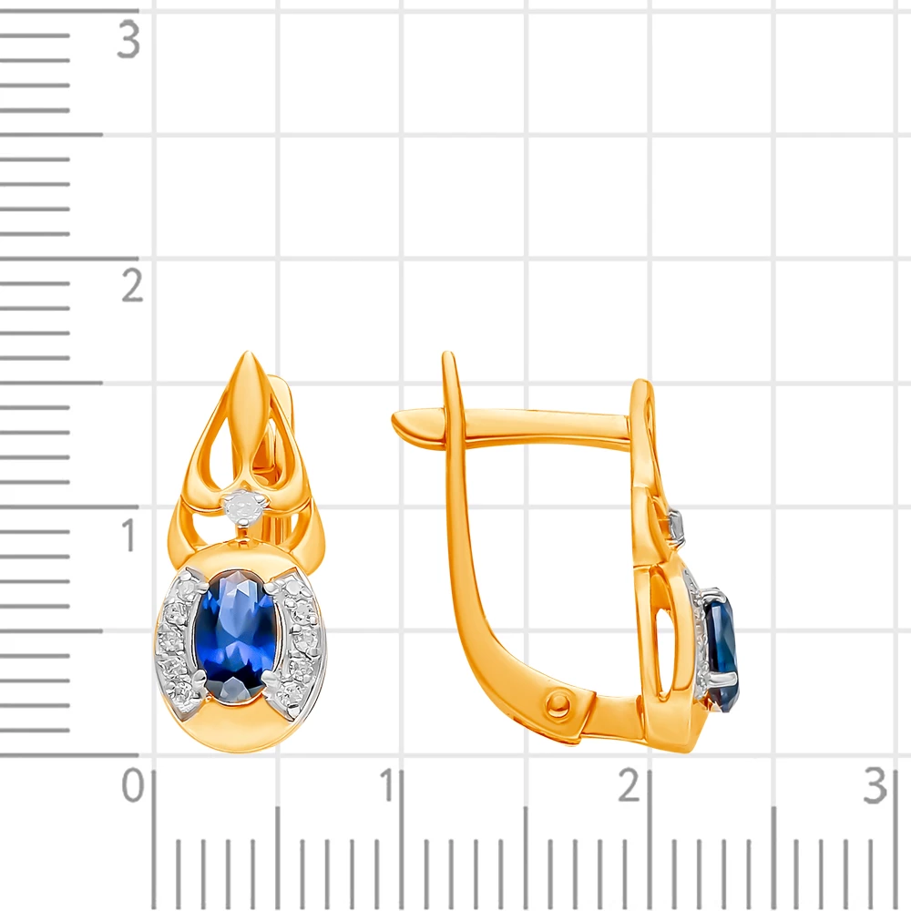Серьги с сапфиром синтетическим и бриллиантами из красного золота 375 пробы 2