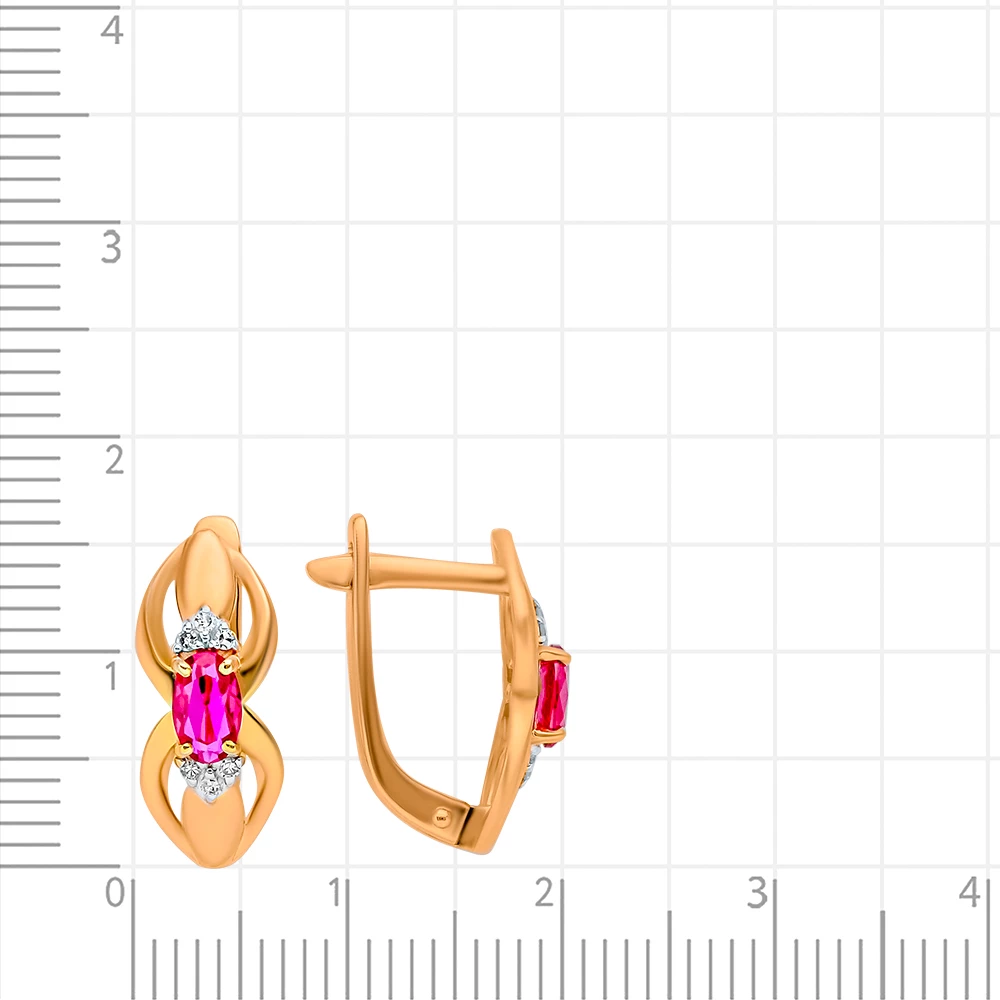 Серьги с рубином синтетическим и бриллиантами из красного золота 375 пробы 2