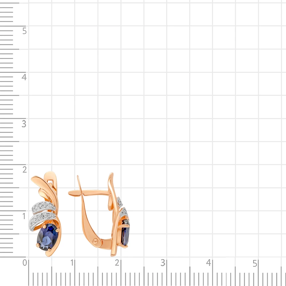 Серьги с сапфиром синтетическим и бриллиантами из красного золота 375 пробы 2