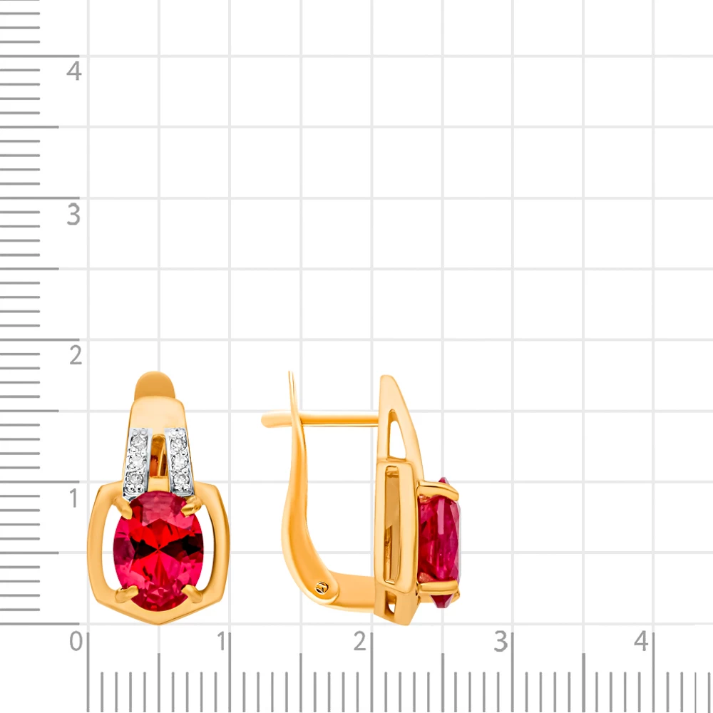 Серьги с рубином синтетическим и бриллиантами из красного золота 375 пробы 2