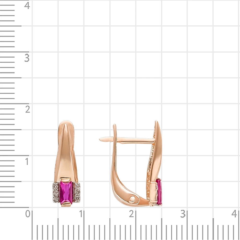 Серьги с рубином синтетическим и бриллиантами из красного золота 585 пробы 2