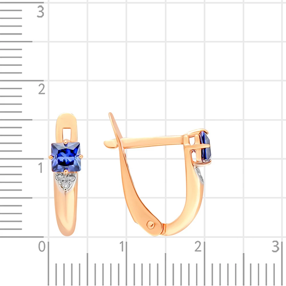 Серьги с сапфиром синтетическим и бриллиантами из красного золота 375 пробы 2