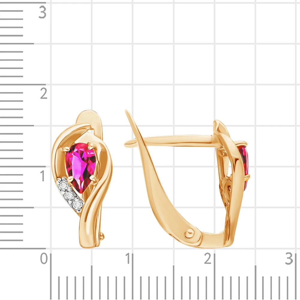 Серьги с рубином синтетическим и бриллиантами из красного золота 375 пробы 2