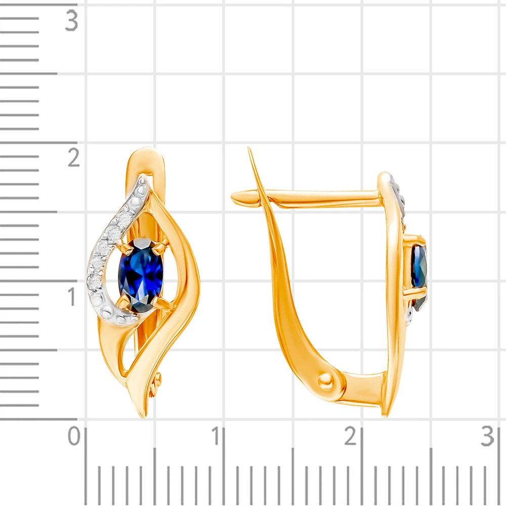 Серьги с сапфиром синтетическим и бриллиантами из красного золота 585 пробы 2