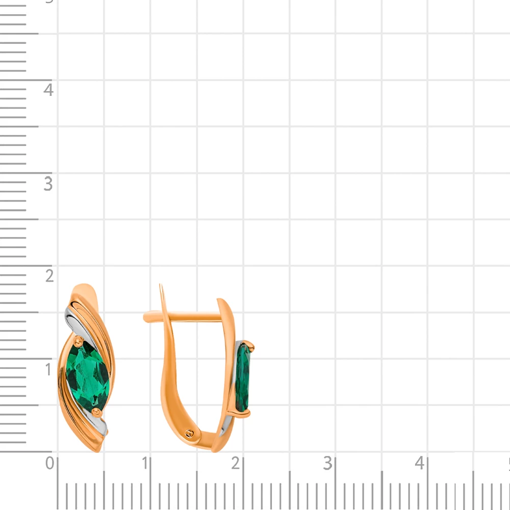 Серьги с гидротермальными изумрудами из красного золота 585 пробы 2
