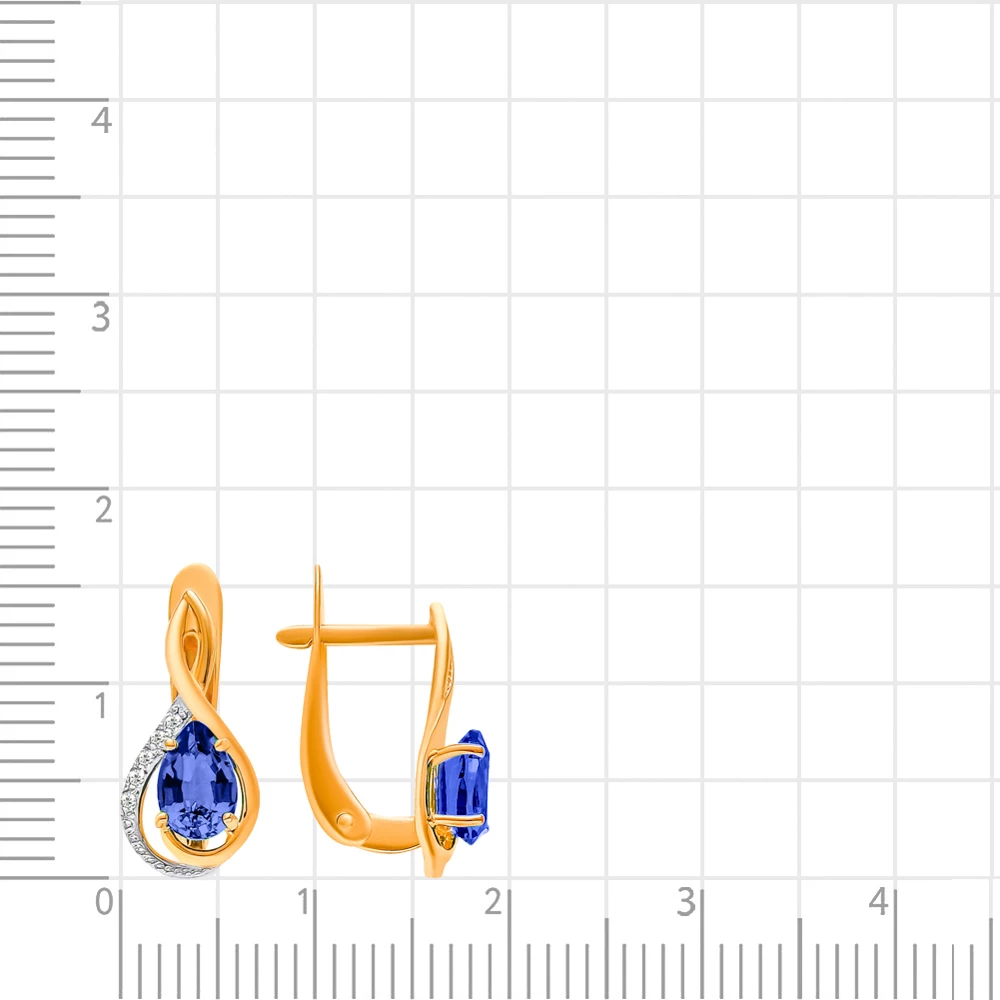 Серьги с сапфиром синтетическим и бриллиантами из красного золота 585 пробы 2