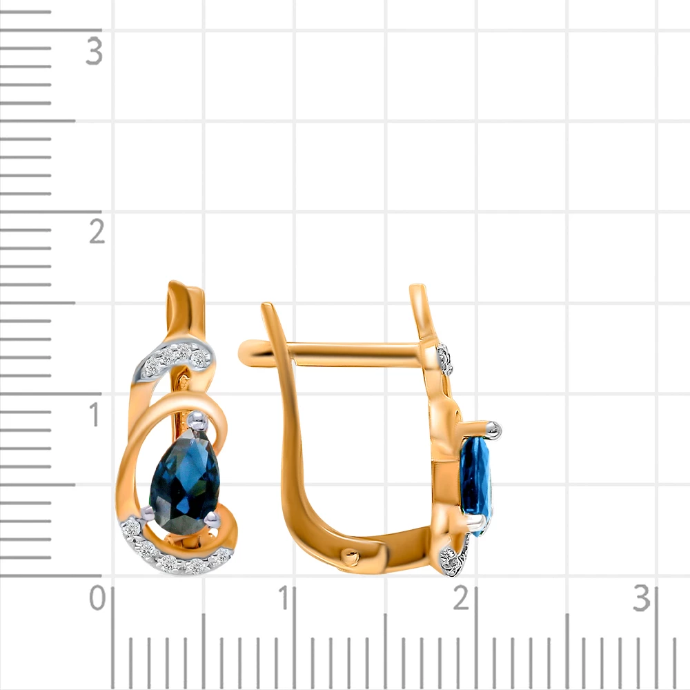 Серьги с сапфиром и бриллиантами из красного золота 585 пробы 2