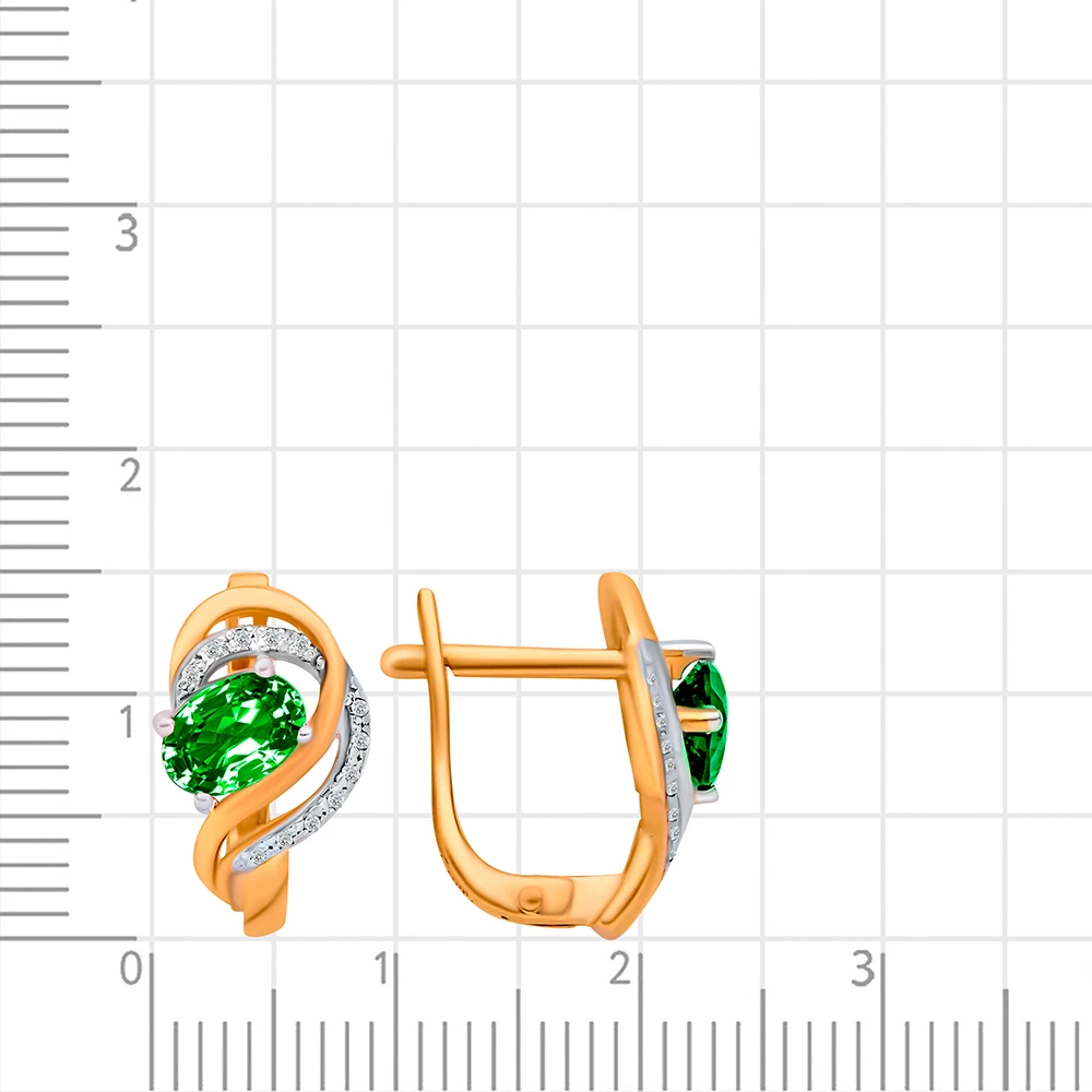 Серьги с гидротермальным изумрудом и бриллиантами из красного золота 585 пробы 2