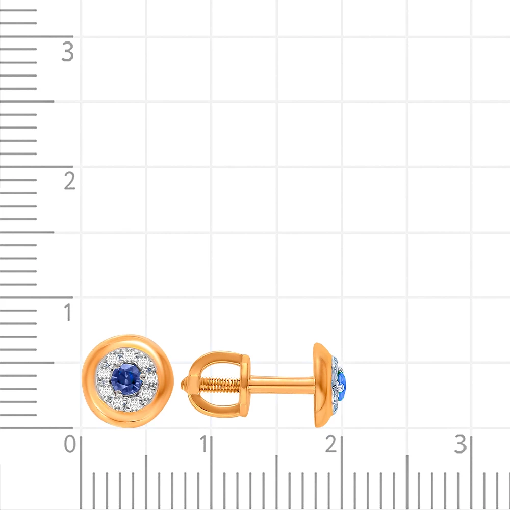 Серьги с сапфиром синтетическим и бриллиантами из красного золота 585 пробы 2