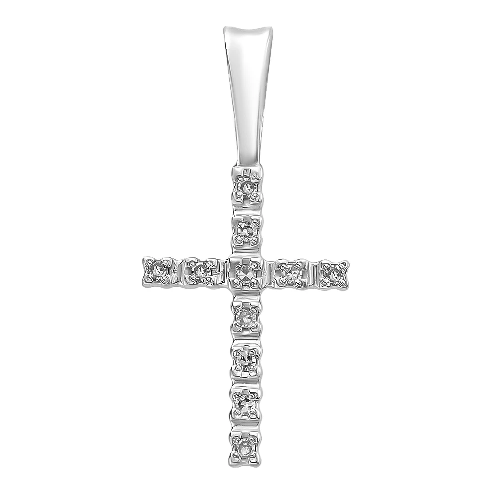 Крестик с бриллиантами из белого золота 585 пробы 2