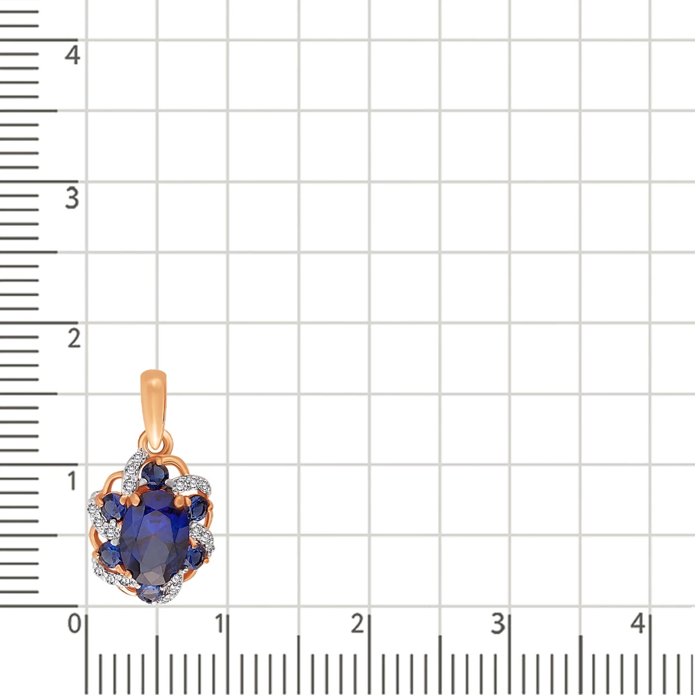 Подвес с сапфиром синтетическим и бриллиантами из красного золота 585 пробы 2