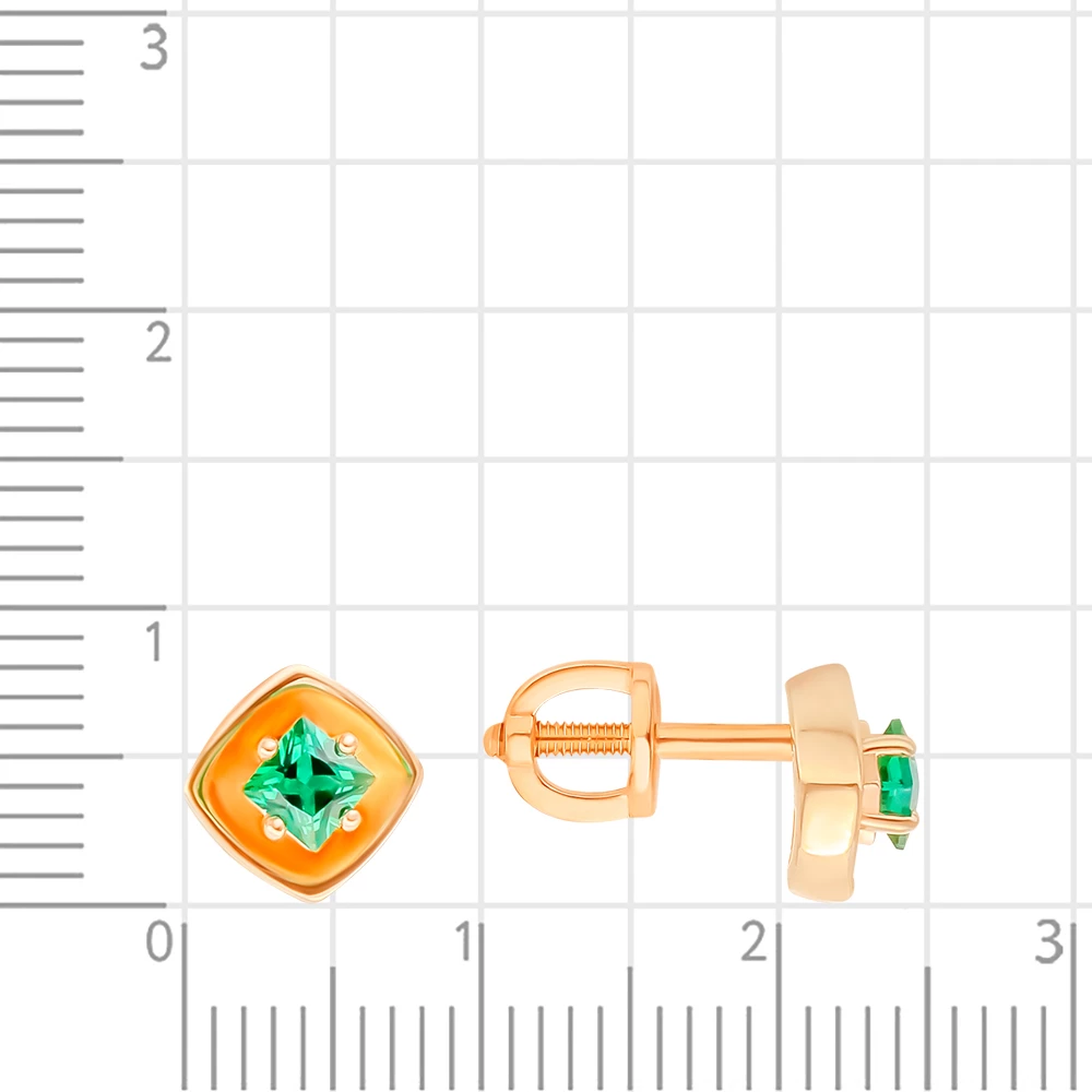 Серьги с гидротермальными изумрудами из красного золота 375 пробы 2