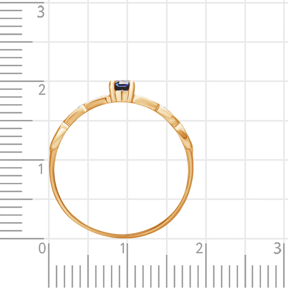 Кольцо с сапфиром синтетическим из красного золота 585 пробы 3