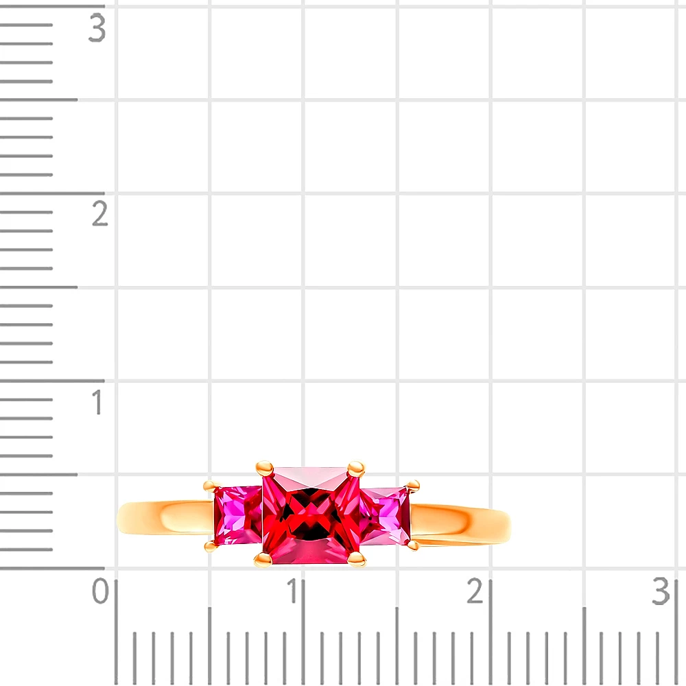 Кольцо с рубинами синтетическими из красного золота 585 пробы 2