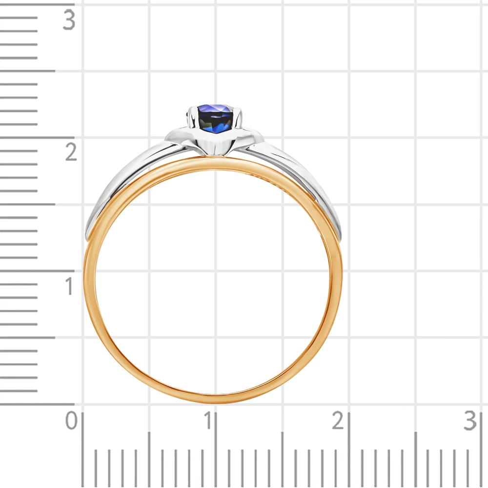 Кольцо с сапфиром синтетическим из красного золота 585 пробы 3