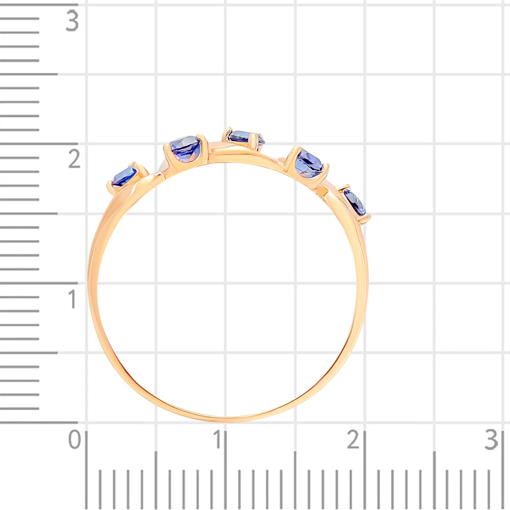 Кольцо с сапфирами синтетическими из красного золота 585 пробы 3