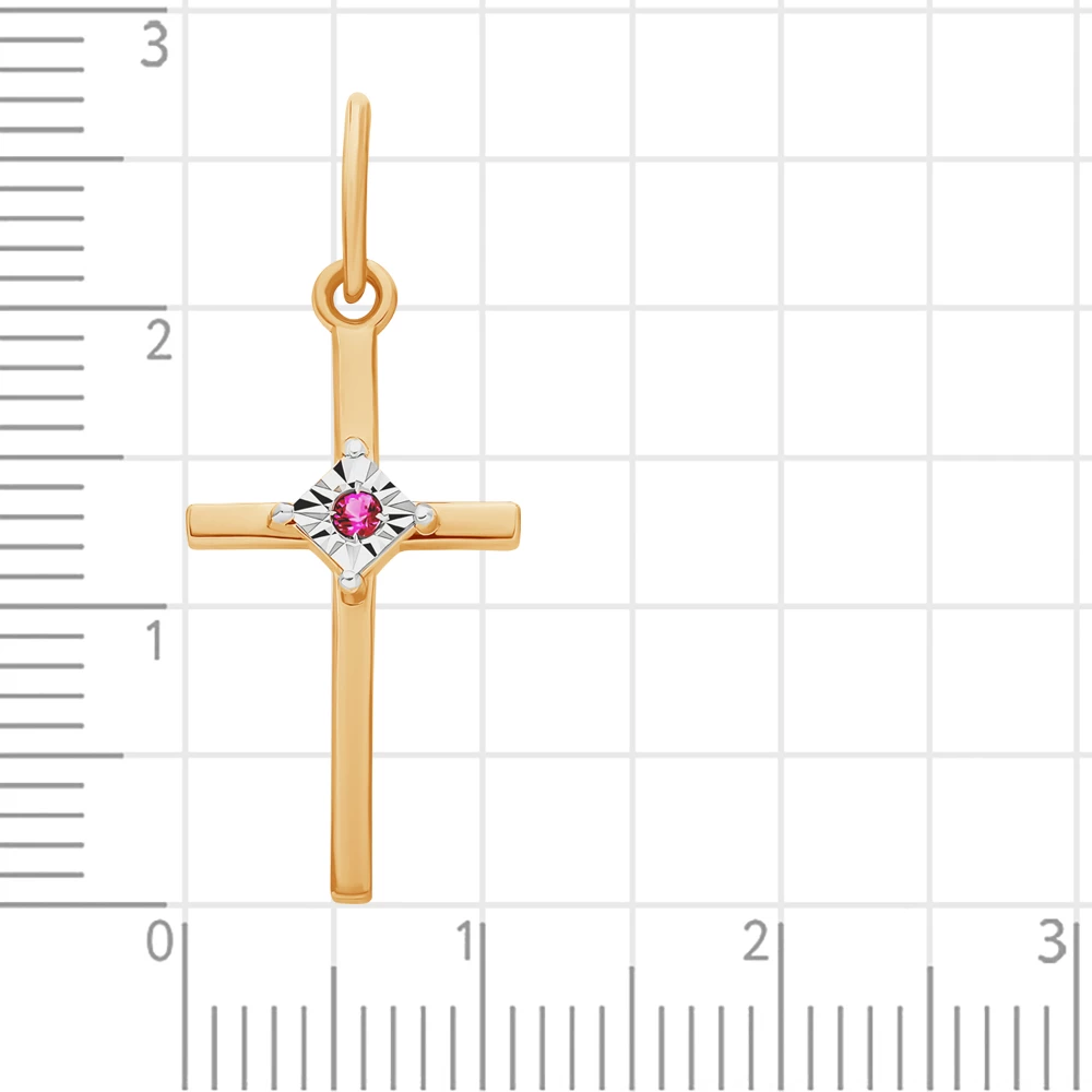 Крестик с рубином синтетическим из красного золота 585 пробы 2
