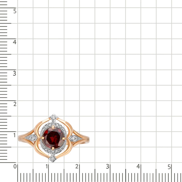 Кольцо с гранатом и фианитами из красного золота 585 пробы 2