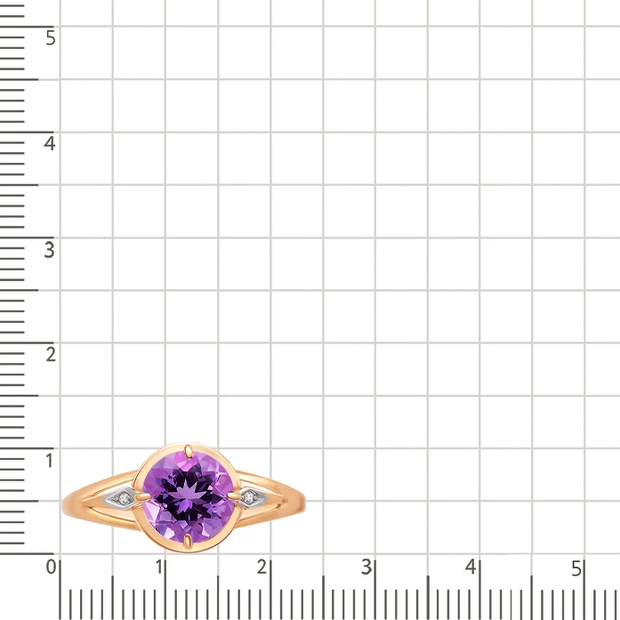 Кольцо с аметистом и фианитами из красного золота 585 пробы 3