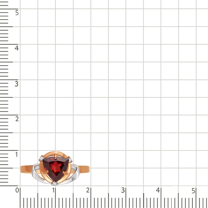 Кольцо с гранатом и фианитами из красного золота 585 пробы 2