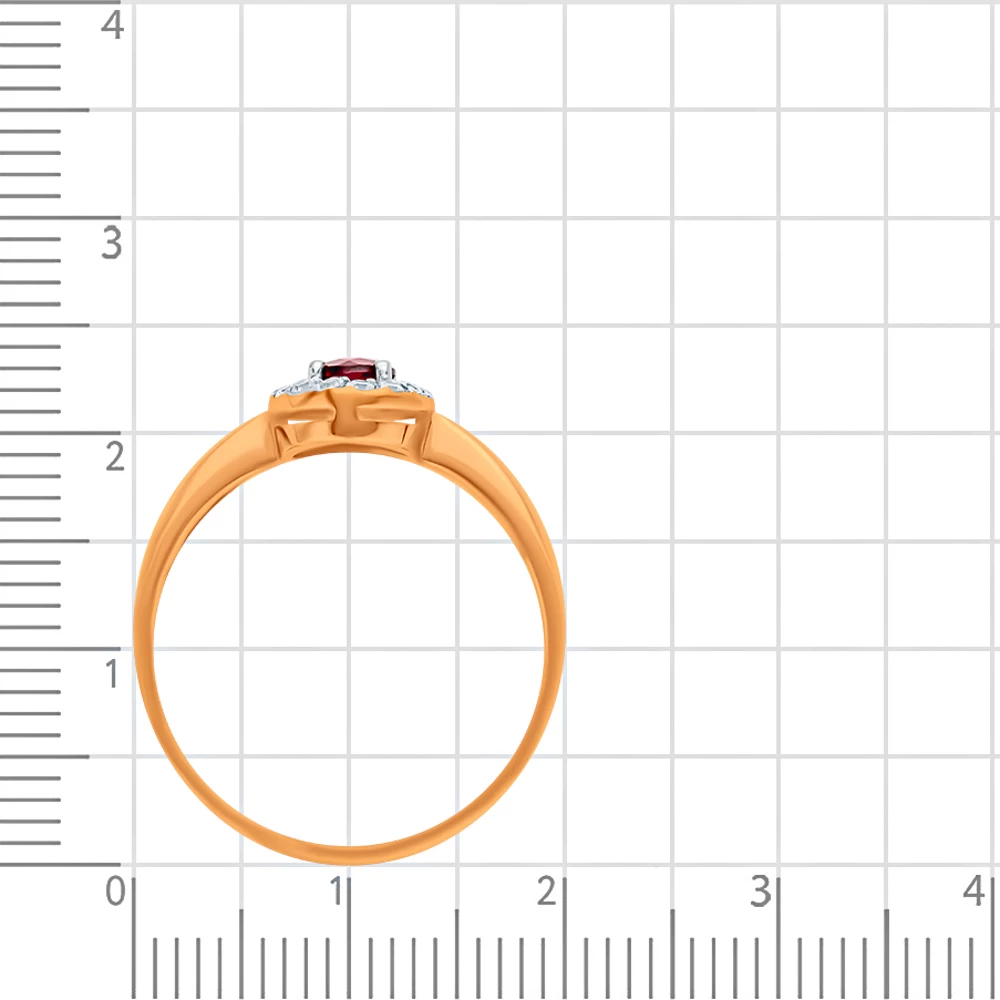 Кольцо с гранатом и фианитами из красного золота 375 пробы 3