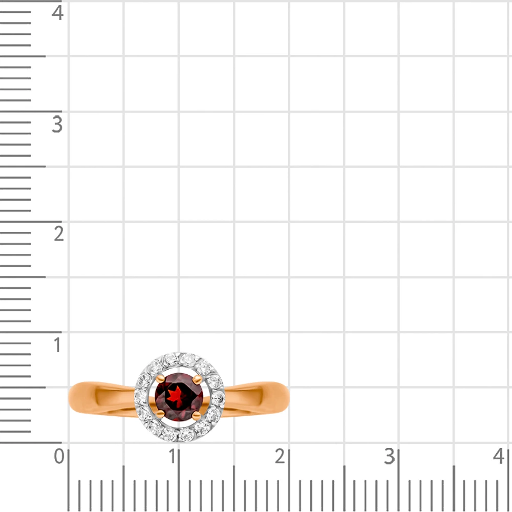 Кольцо с гранатом и фианитами из красного золота 375 пробы 2