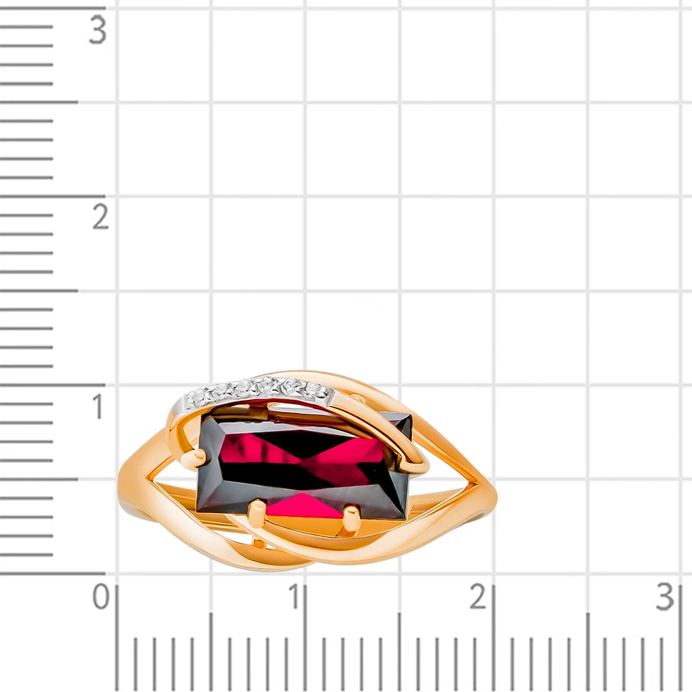 Кольцо с гранатом и фианитами из красного золота 585 пробы 3