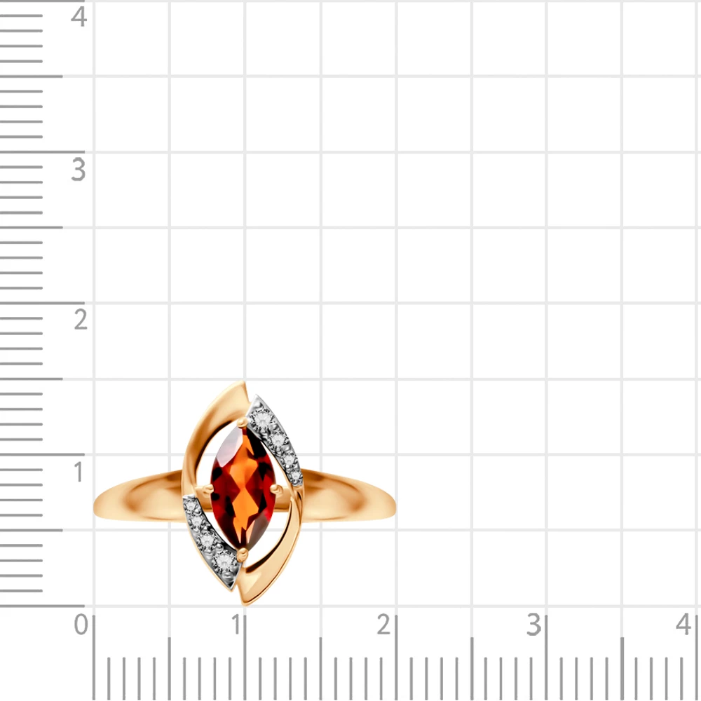 Кольцо с гранатом и фианитами из красного золота 585 пробы 2