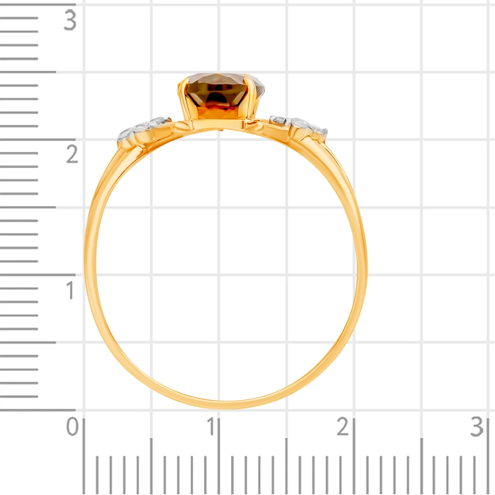 Кольцо с раух-топазом и фианитами из красного золота 585 пробы 3