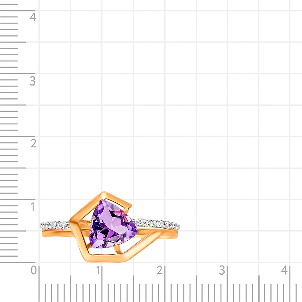Кольцо с аметистом и фианитами из красного золота 585 пробы 2