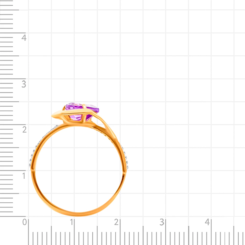 Кольцо с аметистом и фианитами из красного золота 585 пробы 3