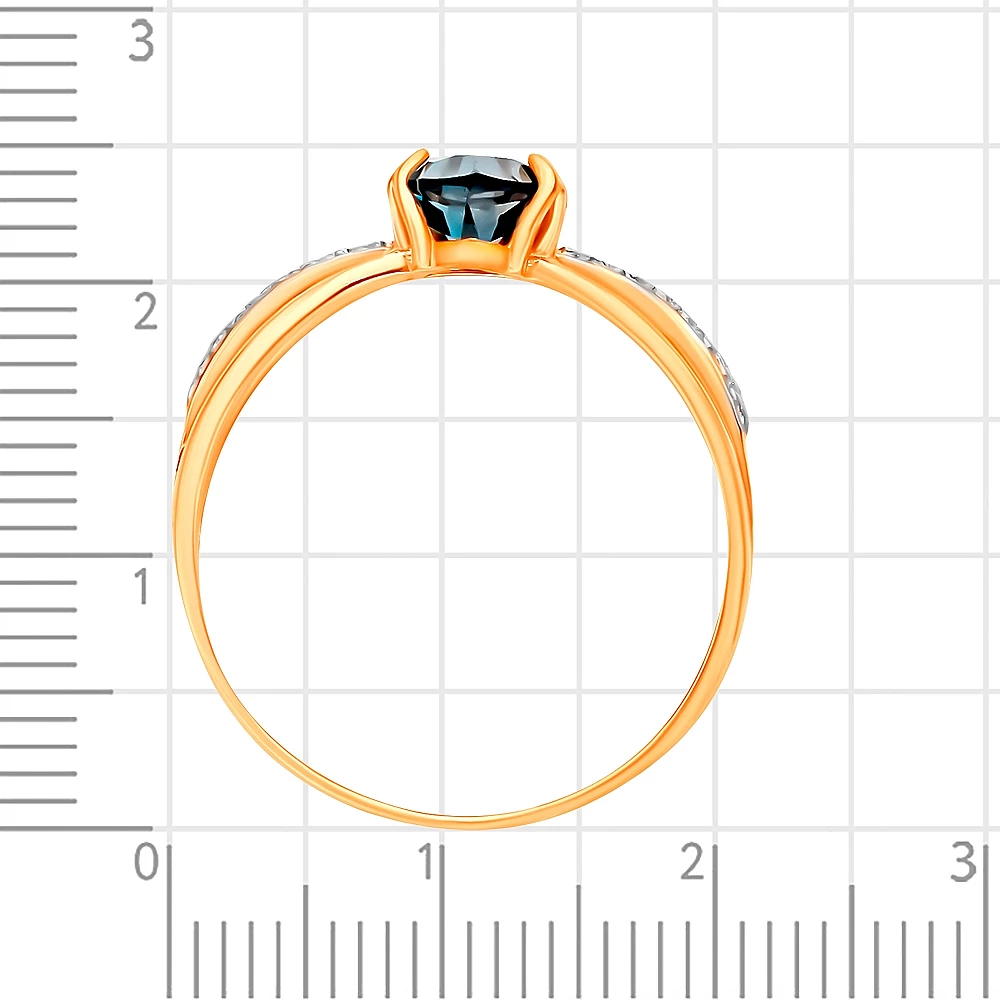 Кольцо с топазом лондон и фианитами из красного золота 375 пробы 3