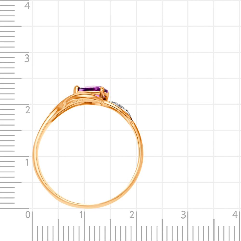 Кольцо с аметистом и фианитами из красного золота 585 пробы 3
