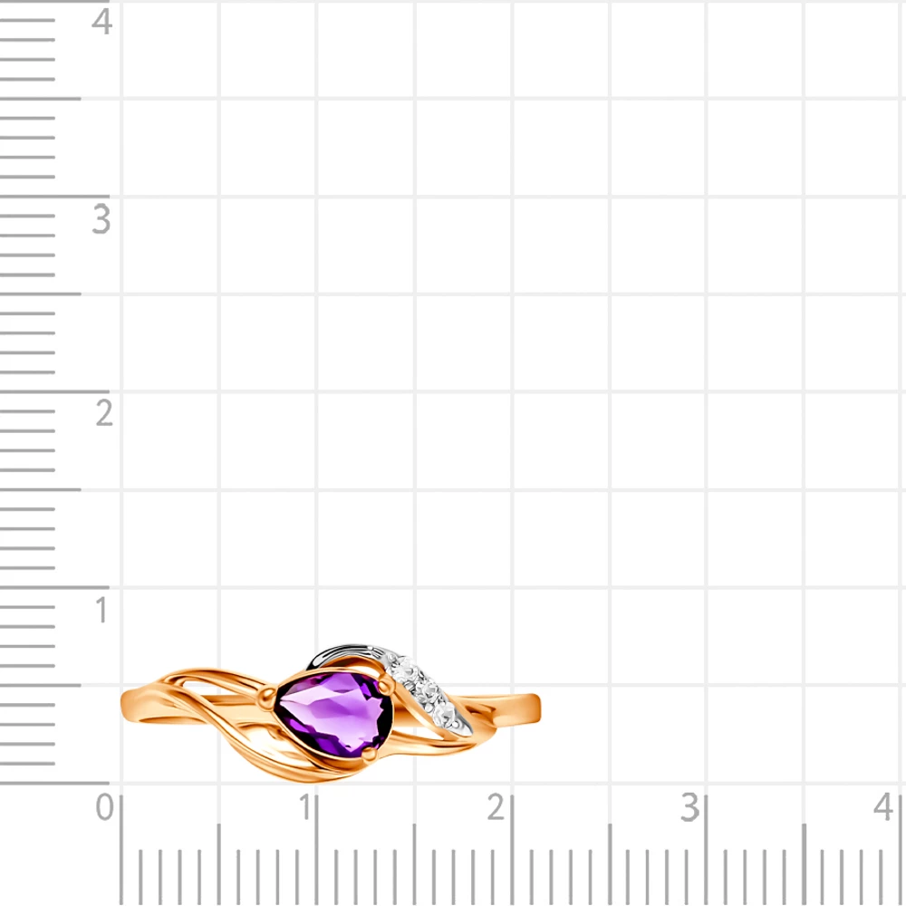 Кольцо с аметистом и фианитами из красного золота 585 пробы 2