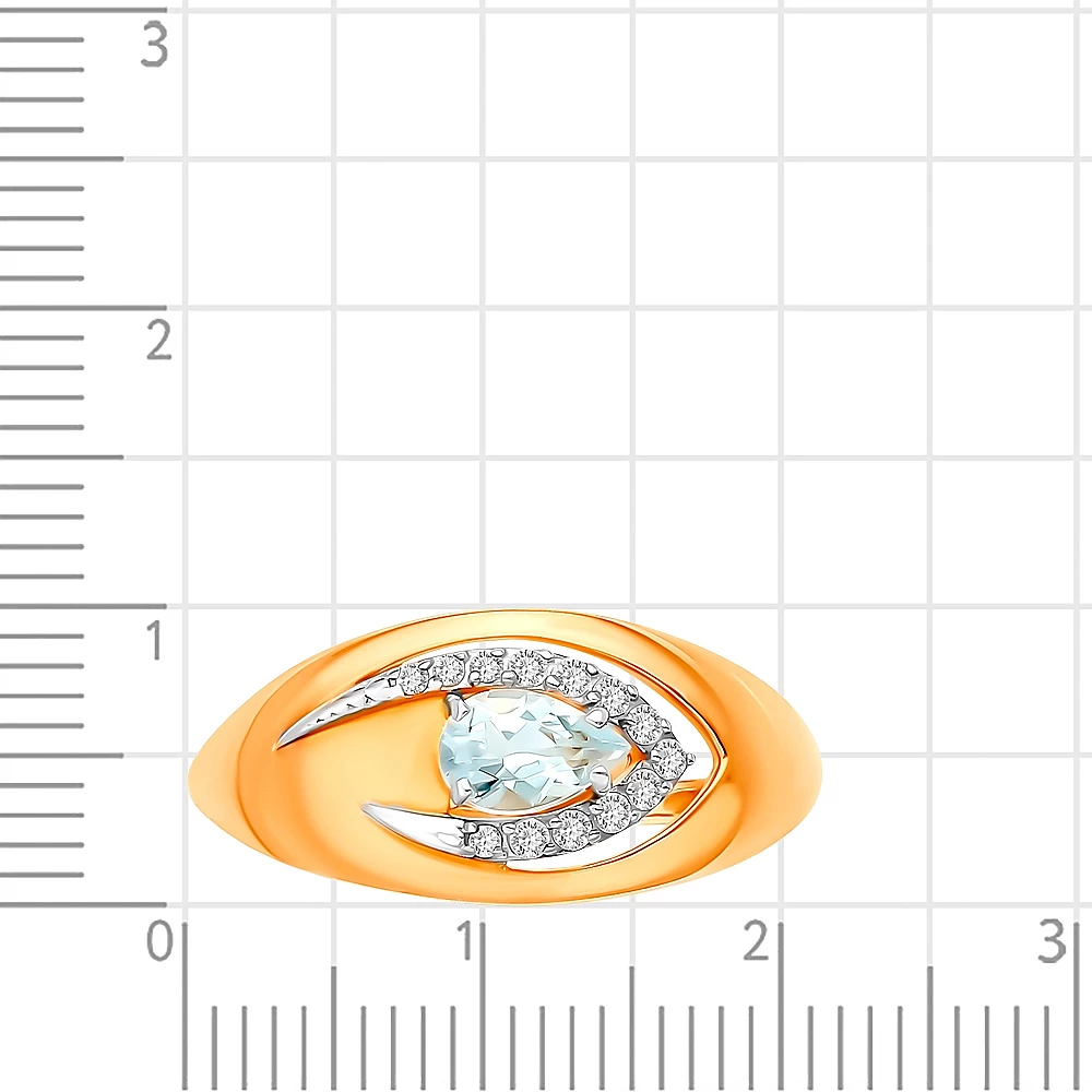 Кольцо с топазом и фианитами из красного золота 585 пробы 2
