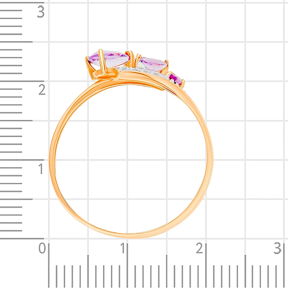 Кольцо с аметистом и фианитами из красного золота 585 пробы 3