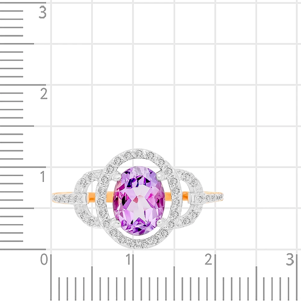 Кольцо с аметистом и фианитами из красного золота 585 пробы 2