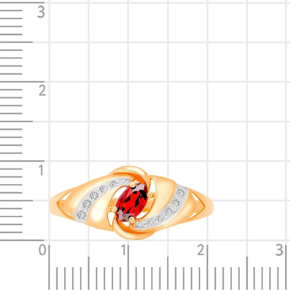 Кольцо с гранатом и фианитами из красного золота 585 пробы 2