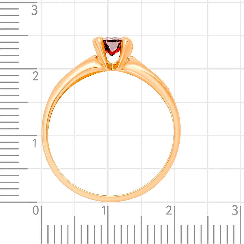Кольцо с гранатом и фианитами из красного золота 585 пробы 3