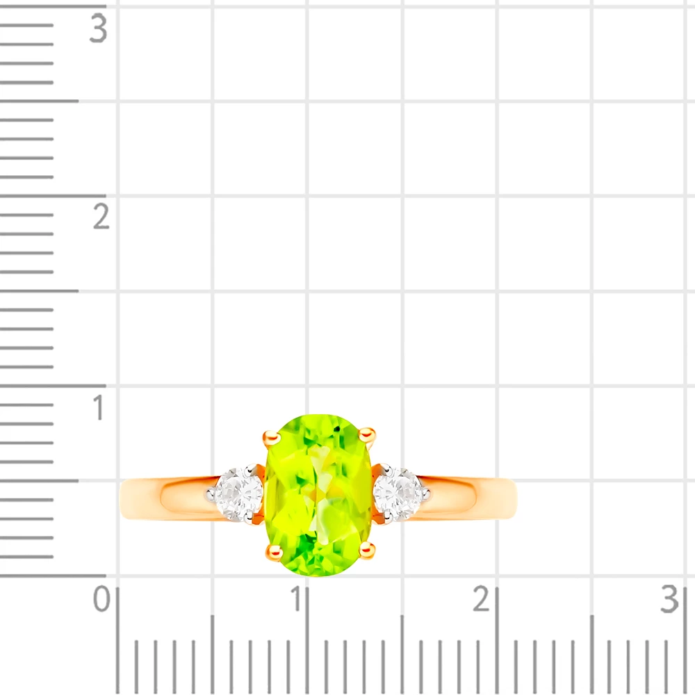 Кольцо с хризолитом и фианитами из красного золота 375 пробы 2