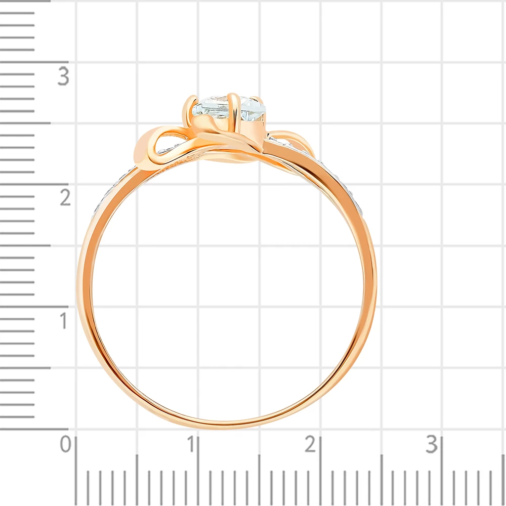 Кольцо с топазом и фианитами из красного золота 375 пробы 3